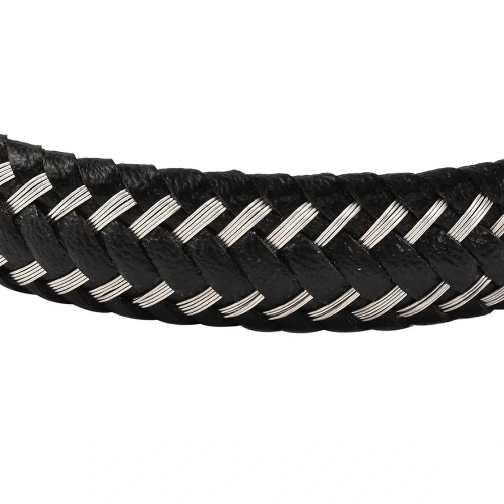 Genuine Leather and Stainless Steel Bracelet